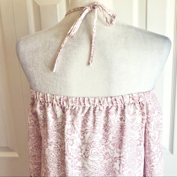 NWT Loft Light Pink Multi Boho Off Shoulder Halter Tie Dress XSP - Picture 15 of 16